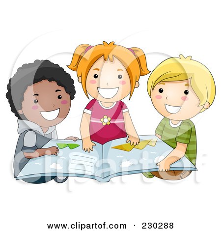 Royalty-Free (RF) Clipart Illustration of Diverse School Kids Reading A Book by BNP Design Studio