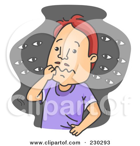 Royalty-Free (RF) Clipart Illustration of a Paranoid Man With Eyes On Gray by BNP Design Studio