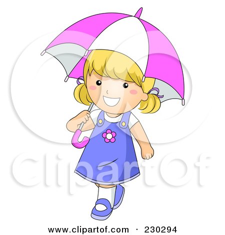 Royalty-Free (RF) Clipart Illustration of a Happy Girl Walking And Carrying An Umbrella by BNP Design Studio