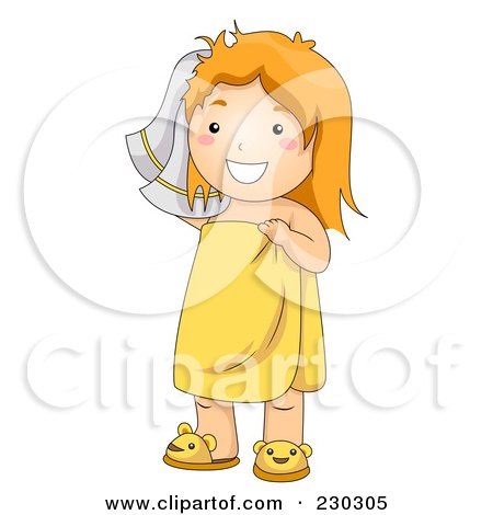 Royalty-Free (RF) Clipart Illustration of a Happy Girl Towel Drying Her Hair by BNP Design Studio