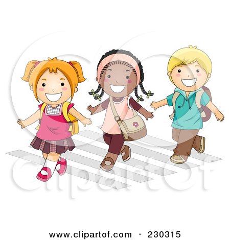 Royalty-Free (RF) Clipart Illustration of Diverse School Kids Crossing A Street by BNP Design Studio