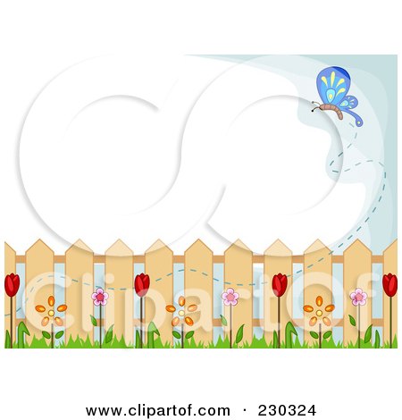 Royalty-Free (RF) Clipart Illustration of a Butterfly And Spring Garden Background by BNP Design Studio