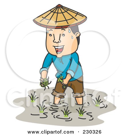 Royalty-Free (RF) Clipart Illustration of a Sweaty Farmer Working In A Rice Paddy by BNP Design Studio