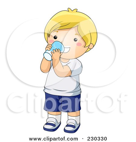 Royalty-Free (RF) Clipart Illustration of a Happy Blond Boy Drinking A Glass Of Milk by BNP Design Studio