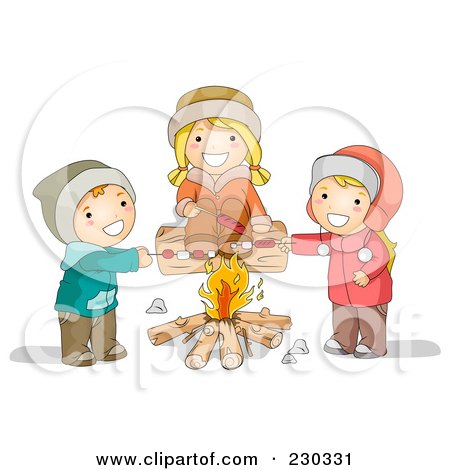 Royalty-Free (RF) Clipart Illustration of Children Roasting Over A Campfire by BNP Design Studio