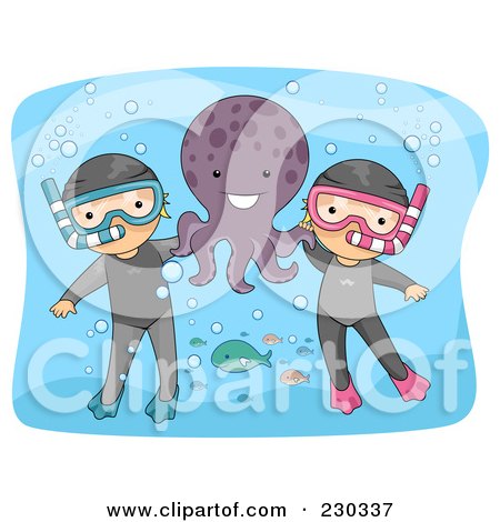 Royalty-Free (RF) Clipart Illustration of Children Snorkeling With An Octopus by BNP Design Studio