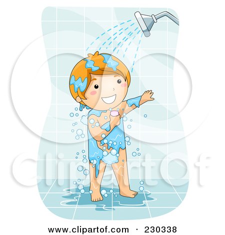 Royalty-Free (RF) Clipart Illustration of a Happy Boy Showering by BNP Design Studio