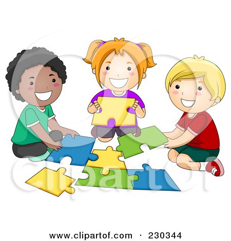 Royalty-Free (RF) Clipart Illustration of Diverse School Kids Assembling A Puzzle by BNP Design Studio