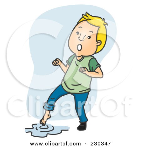 Royalty-Free (RF) Clipart Illustration of a Man Testing The Water With His Toes Over Blue by BNP Design Studio
