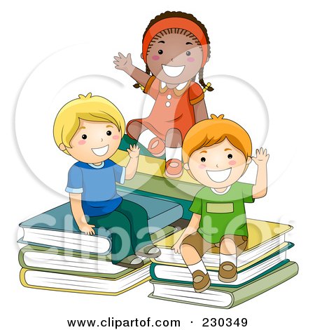 Royalty-Free (RF) Clipart Illustration of Diverse School Kids Sitting On Books by BNP Design Studio