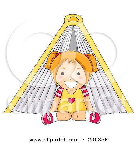Royalty-Free (RF) Clipart Illustration of a Happy School Girl Sitting In Front Of A Large Book Tent by BNP Design Studio