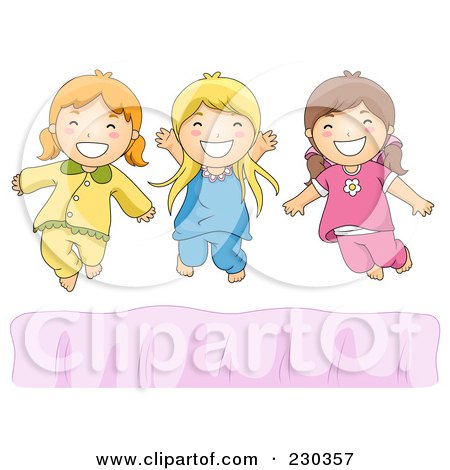 Royalty-Free (RF) Clipart Illustration of Happy Girls Jumping On A Bed by BNP Design Studio