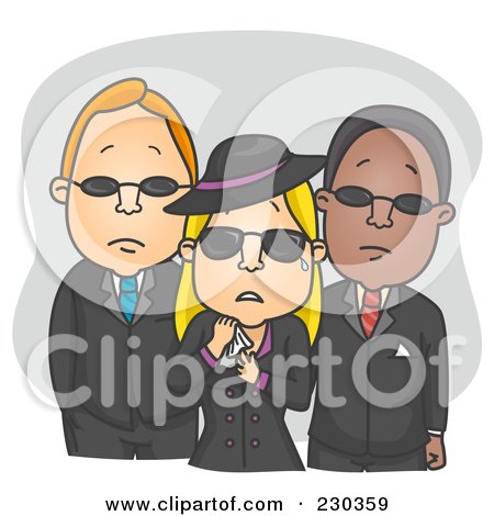 Royalty-Free (RF) Clipart Illustration of a Mourning Woman With Two Men On Gray by BNP Design Studio