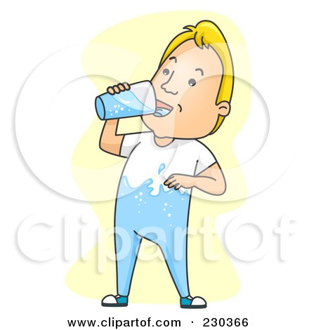 Royalty-Free (RF) Clipart Illustration of a Thirsty Man With A Body Of Water On Yellow by BNP Design Studio