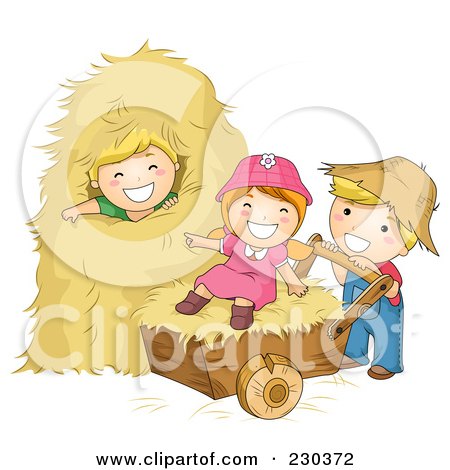 Royalty-Free (RF) Clipart Illustration of Children Playing In Hay by BNP Design Studio