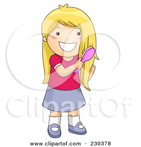 Royalty-Free (RF) Clipart Illustration of a Happy Girl Brushing Her Hair by BNP Design Studio
