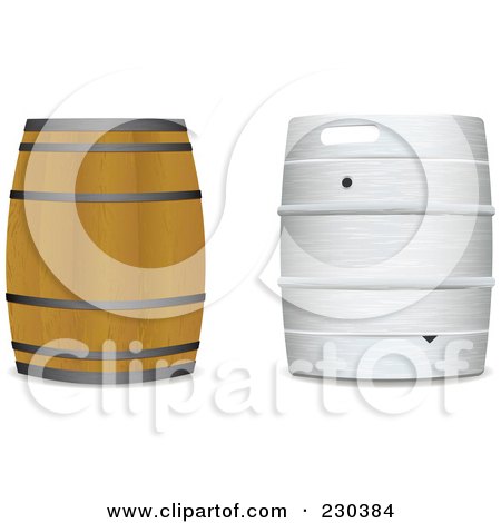 Royalty-Free (RF) Clipart Illustration of a Digital Collageof Wooden And Metal Beer Kegs by michaeltravers