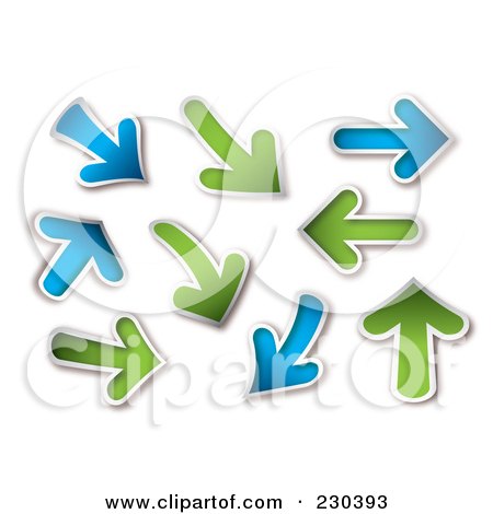 Royalty-Free (RF) Clipart Illustration of a Digital Collage Of Blue And Green Arrows by michaeltravers