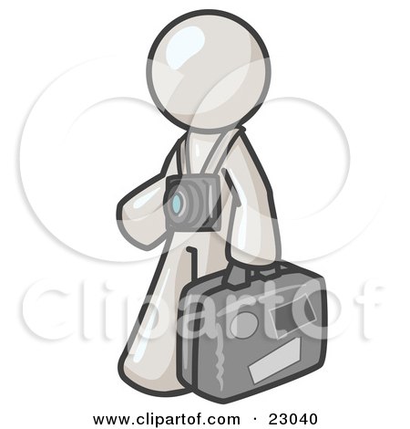 Clipart Illustration of a White Male Tourist Carrying His Suitcase and Walking With a Camera Around His Neck by Leo Blanchette