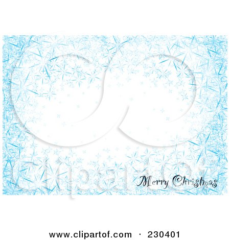 Royalty-Free (RF) Clipart Illustration of a Horizontal Merry Christmas Greeting On A Blue Snowflake Background With White Space by michaeltravers