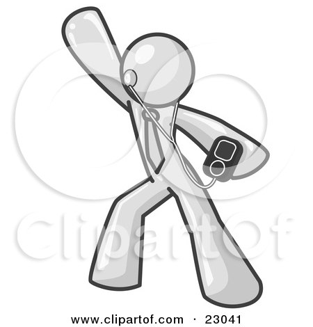 Clipart Illustration of a White Man Dancing and Listening to Music With an MP3 Player  by Leo Blanchette