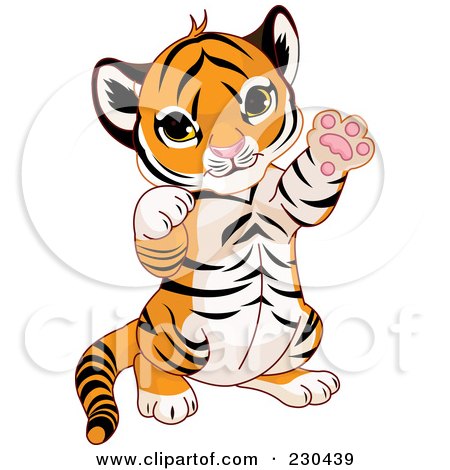 Royalty-Free (RF) Clipart Illustration of a Cute Baby Tiger Playing by Pushkin