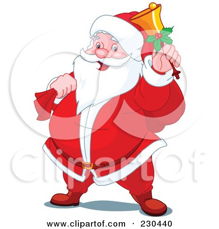 Royalty-Free (RF) Clipart Illustration of a Merry Santa Ringing A Bell by Pushkin