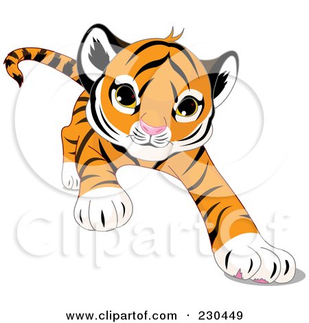 Royalty-Free (RF) Clipart Illustration of a Cute Baby Tiger Crawling Forward by Pushkin