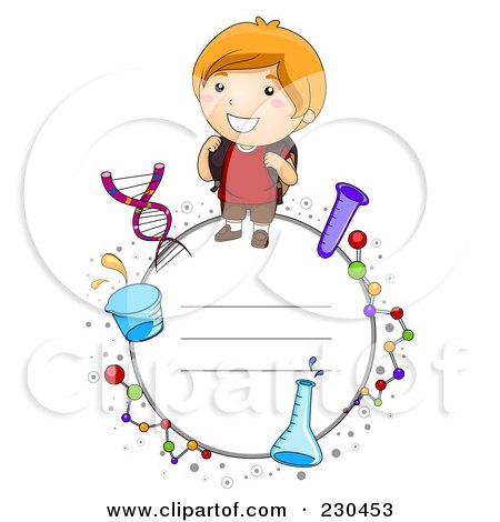 Royalty-Free (RF) Clipart Illustration of a School Boy Frame With Science Items by BNP Design Studio