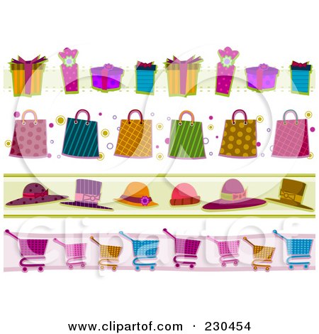 Royalty-Free (RF) Clipart Illustration of a Digital Collage Of Shopping Border Designs by BNP Design Studio