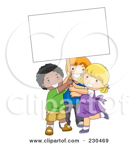 Royalty-Free (RF) Clipart Illustration of Diverse School Kids With A Blank Sign - 8 by BNP Design Studio