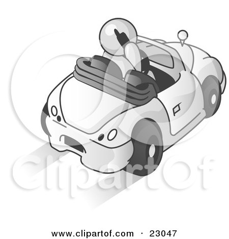 Clipart Illustration of a White Businessman Talking on a Cell Phone While Driving in a White Convertible Car by Leo Blanchette