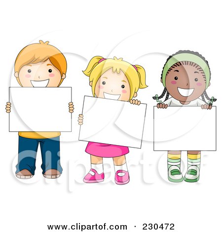 Royalty-Free (RF) Clipart Illustration of Diverse School Kids With A Blank Sign - 3 by BNP Design Studio