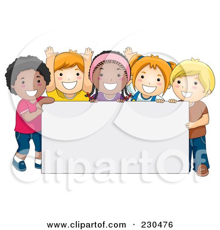 Royalty-Free (RF) Clipart Illustration of Diverse School Kids With A Blank Sign - 4 by BNP Design Studio