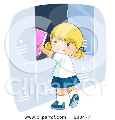 Royalty-Free (RF) Clipart Illustration of a Happy School Girl Putting Books In Her Locker by BNP Design Studio