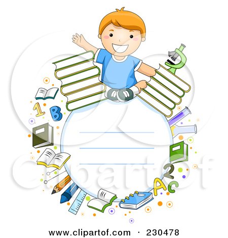 Royalty-Free (RF) Clipart Illustration of a School Boy Frame With Educational Items by BNP Design Studio