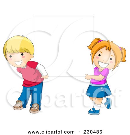 Royalty-Free (RF) Clipart Illustration of School Kids Holding A Blank Sign - 2 by BNP Design Studio