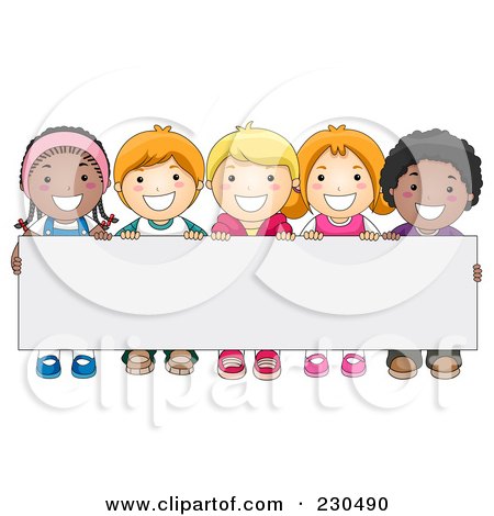 Royalty-Free (RF) Clipart Illustration of Diverse School Kids With A Blank Sign - 5 by BNP Design Studio