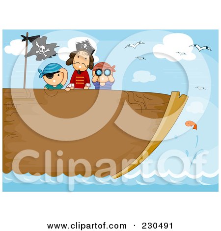 Royalty-Free (RF) Clipart Illustration of Pirates on a Ship by BNP Design Studio