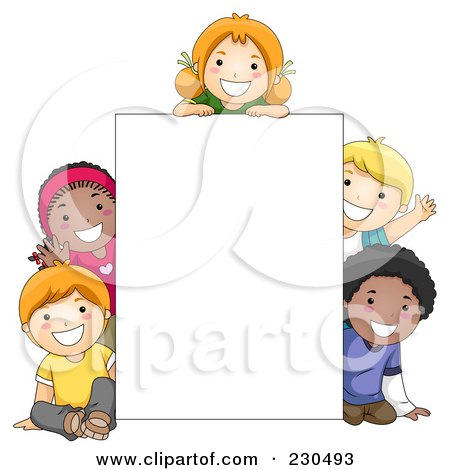 Royalty-Free (RF) Clipart Illustration of Diverse School Kids With A Blank Sign - 2 by BNP Design Studio
