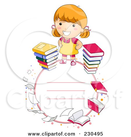 Royalty-Free (RF) Clipart Illustration of a Happy School Girl Frame With Books And Copyspace by BNP Design Studio