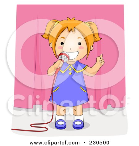 Royalty-Free (RF) Clipart Illustration of a Happy School Girl Using A Microphone On Stage by BNP Design Studio