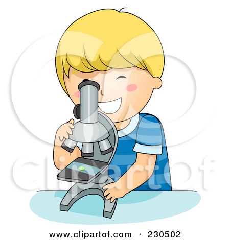 Royalty-Free (RF) Clipart Illustration of a School Boy Viewing A Sample Through A Microscope by BNP Design Studio