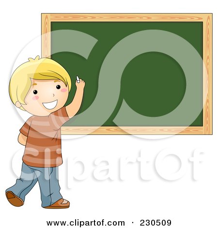 Royalty-Free (RF) Clipart Illustration of a School Boy Writing On A Chalk Board by BNP Design Studio