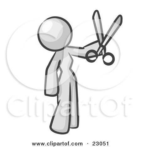 Clipart Illustration of a White Woman Standing And Holing Up A Pair Of Scissors by Leo Blanchette