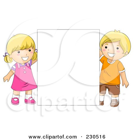 Royalty-Free (RF) Clipart Illustration of School Kids Holding A Blank Sign - 1 by BNP Design Studio