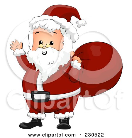 Royalty-Free (RF) Clipart Illustration of a Friendly Waving Santa Carrying A Red Bag by BNP Design Studio