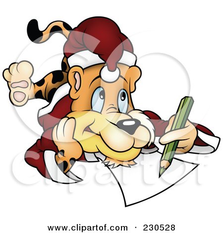 Royalty-Free (RF) Clipart Illustration of a Christmas Cheetah Laying On His Belly And Drawing by dero