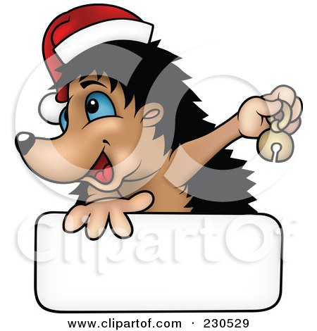 Royalty-Free (RF) Clipart Illustration of a Happy Christmas Hedgehog With A Blank Sign by dero