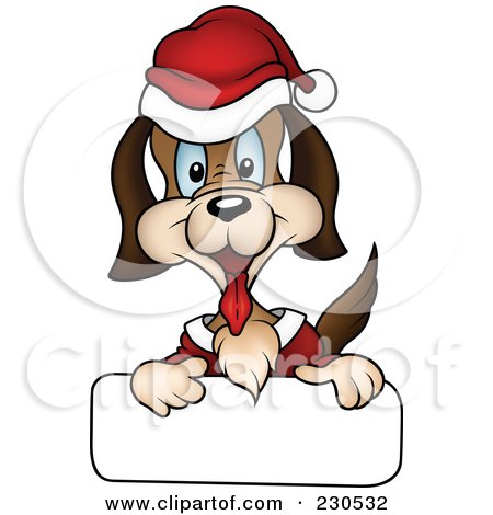 Royalty-Free (RF) Clipart Illustration of a Happy Christmas Dog With A Blank Sign by dero